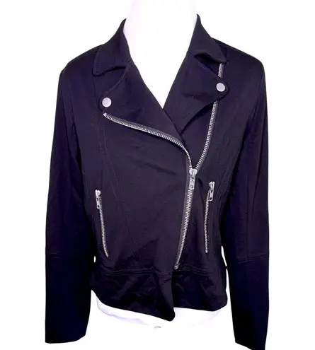 Evereve Black Moto Biker Style Jacket Asymmetrica Silver Zippers Size Medium