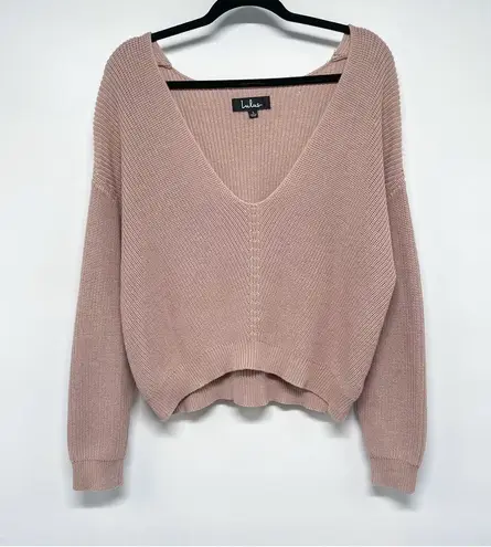 Lulus Feel It Still Taupe Knit Sweater Top Oversized Slouchy Large V