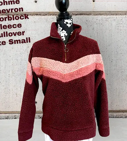 Bohme chevron retro burgundy zip- pullover fleece sweater jacket