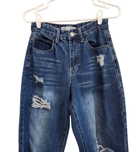 Ymi Dream Barrel Fit Baggy Ankle Jeans Distressed Medium Blue Denim Size 25