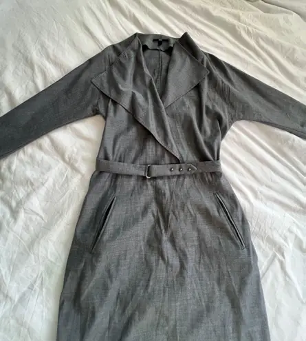 Hugo Boss Boss gray belted waterfall v neck collared trench mid length dress M