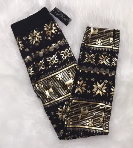 Linda Michael Black Leggings w/Gold Reindeer-NWT
