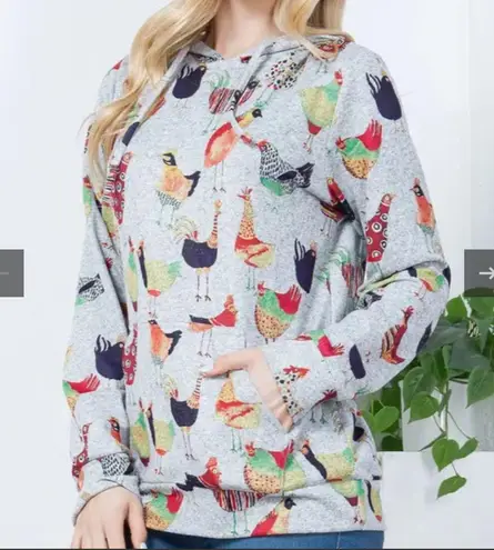 L.A. Soul Colorful Chicken Print Pullover Hoodie Soft Cozy Women’s Size Medium Red