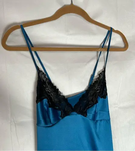 Frederick's of Hollywood NWT  Yvette Teal & Black Lace Trim Nightie Slip Dress