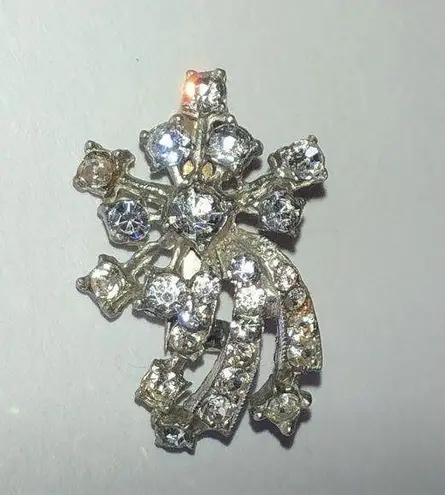 Vintage Silver Tone Shooting Star CZ Rhinestone Brooch Shoulder Pin