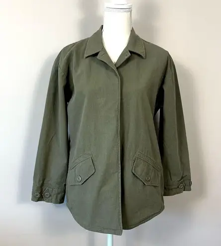 Monrow Vintage Cotton Shirt Jacket in Military Green Size XS