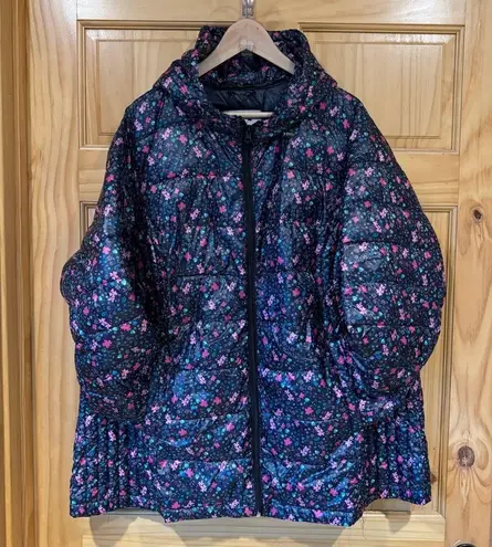 Woman Within floral navy packable puffer vest plus size 2X