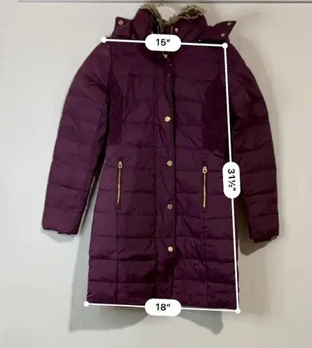 Joules Women’s Caldecott Long Padded Faux Fur Hooded Jacket Burgundy NWT