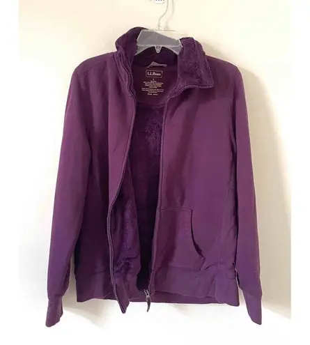 L.L. Bean Sherpa Lined Full Zip Hoodie Sweatshirt Jacket Purple Size Large