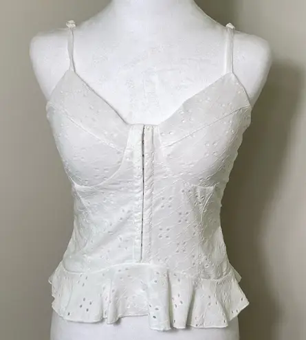 Womens Eyelet Lace Spaghetti Strap Corset Top With Ruffles Size Medium White - Image 1