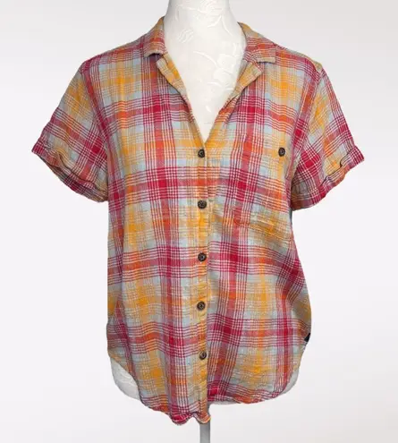 Toad & Co Camp Cove Shirt Plaid Button Front 100% Organic Cotton Small
