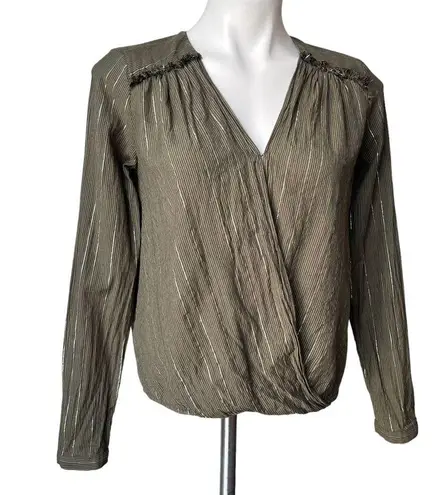 Lilla P Faux Wrap Blouson Long Sleeve Striped Top, Sz S