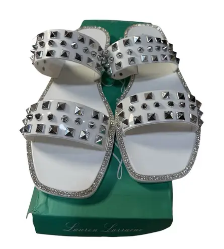 Lauren Lorraine “Studley” White Studded Rhinestone Slide Sandals – Size 6.5 NWT