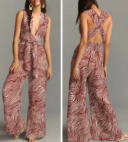 Faithfull the Brand Vacanza Zebra-Print Linen-Blend Halterneck Jumpsuit, L