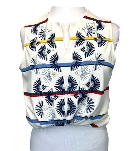 Peck & Peck Vintage Mod  Boxy Fit Sleeveless Embroidered Blouse Ladies Size MED