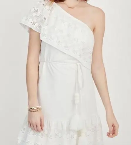 Stella & Dot Maette by Cora One Shoulder Dress White Ruffle Cottagecore