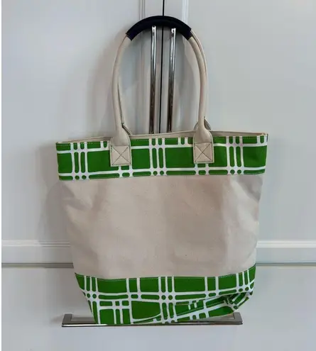 Ame & Lulu Beige And Green Canvas Tote Bag
