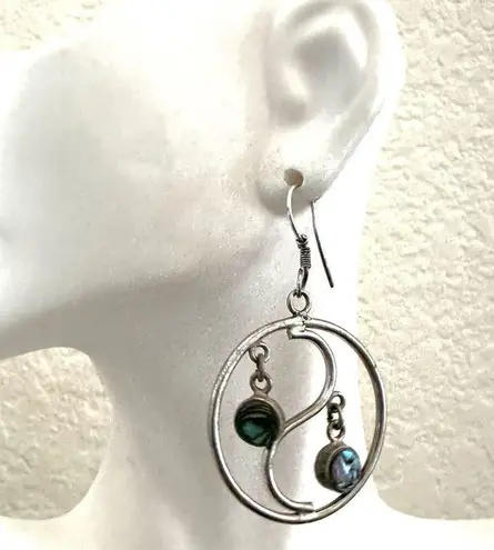 Sterling silver abalone onyx yin yang circle earrings