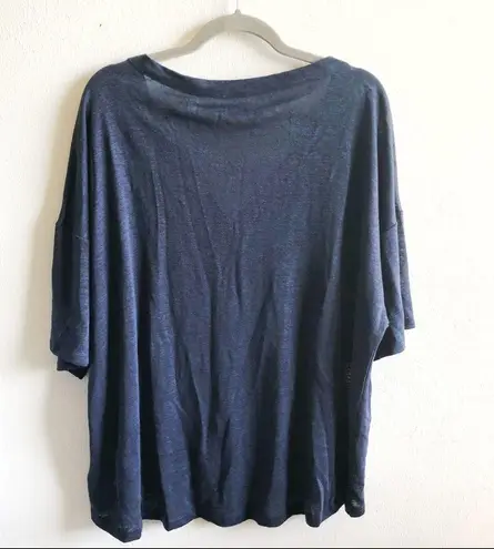 H by Halston Linen Cardigan Navy Blue Buttons Short Sleeve V Neck Sz L BNWT