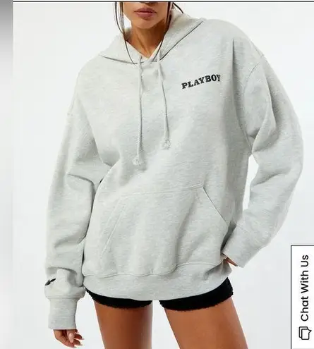 Playboy  By PacSun Size Medium Grey Classic Oversized Hoodie Sweatshirt