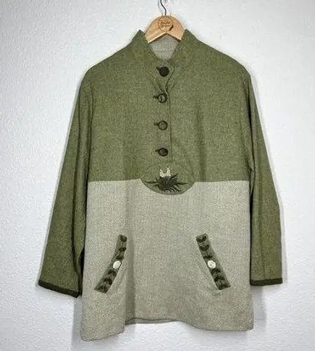 Perry Landhaus Embroidered Appliqué Wool Sweater Top Size US 10 Green Vintage