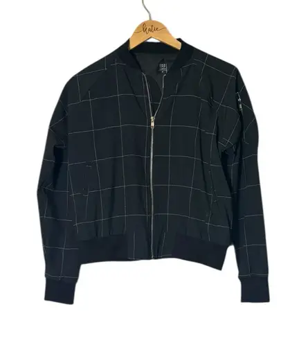 ALBION FIT Women's Black Checkered Bomber Jacket- Size Medium