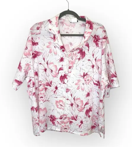 Bonworth Pink Floral Button Up Blouse Coastal Grandma Resortwear Vacation XL