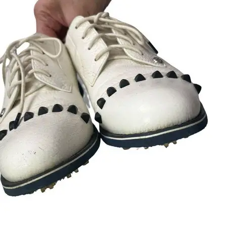 G/FORE Stud Cap Toe Golf Shoes Women's Size 9 White Leather Spiked Narrow Sole