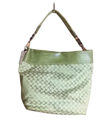 Liz Claiborne  Purse Lime Green Heritage Fabric Faux‎ Croc Shoulder Bag