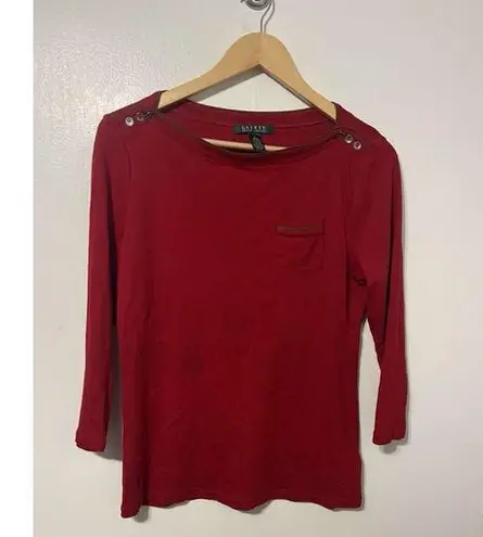 Vintage Lauren Ralph Lauren Scoop Neck Front Pocket Blouse Size Large Red