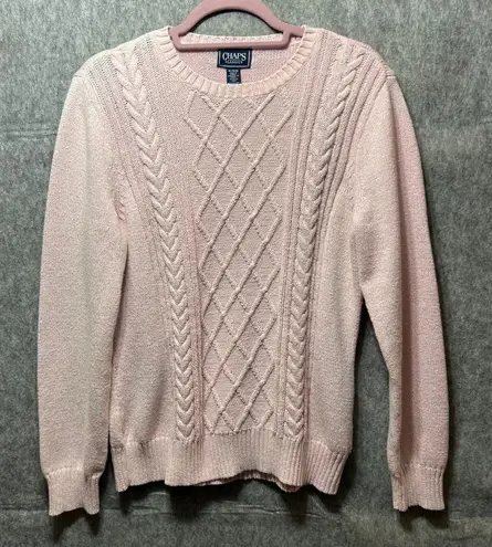 Vintage Chaps Classics Sweater XL Pink Y2K Metallic Cable Knit Cozy Pullover