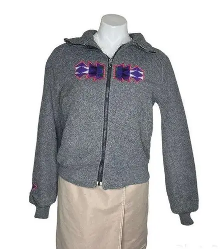 POLARFLEECE Maladen Grey Jacket Southwestern Appliqué Size Small VINTAGE USA Gray