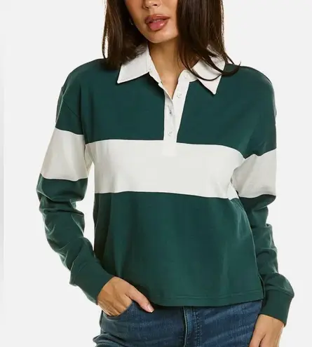 ONIA NWT  Cropped Rugby Polo Shirt Hunter Green & Off-White Striped Athletic sz L