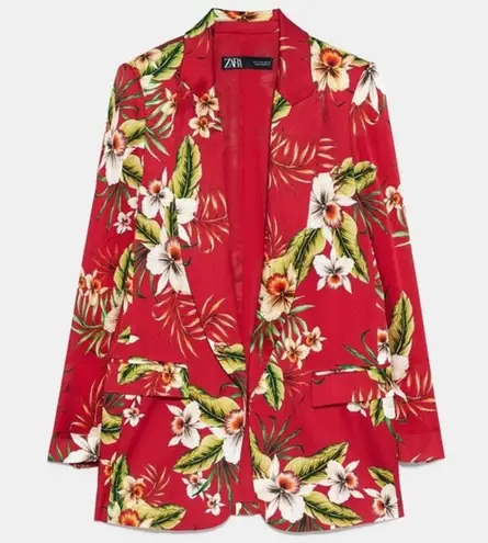 ZARA  Satin Floral Hawaiian Print Blazer Red/Green SIZE XS NEW