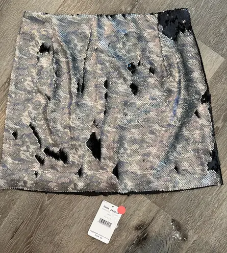 Free People NWT Metallic Sequin Mini Skirt Silver Black Party Skirt Size 4
