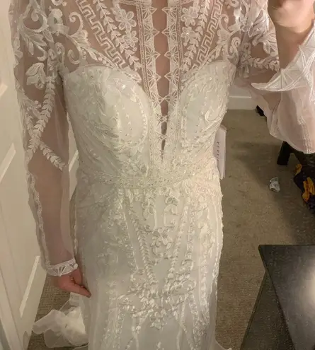 Azazie Mermaid Scoop Tulle Chapel Train Wedding Dress