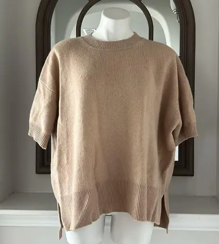 C by Bloomingdale’s Cashmere Short Sleeve Sweater, Honey, Size XL New w/Tag $188 Tan