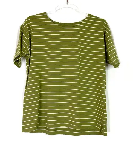 J.Jill | Luxe Supima Olive Green White Stripe Short Sleeve Tee Womens M Petite Size undefined