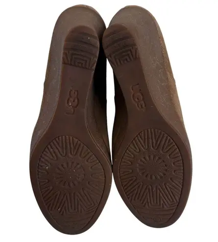 UGG  Antonia Women Sz 9.5 Chestnut Suede Fur Cuff Wedge Heeled Booties Ankle Boot