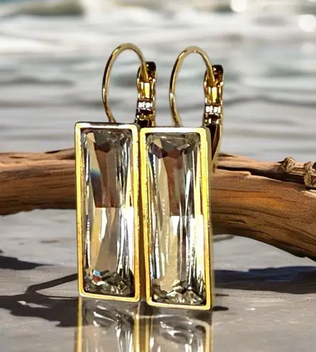 Handcrafted earrings made with Austrian clear baguette crystals Gold
