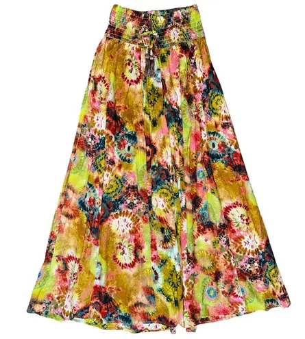 True Destinations Women’s Size S Multi Color Burst Tie Dye Super Wide Le… Yellow