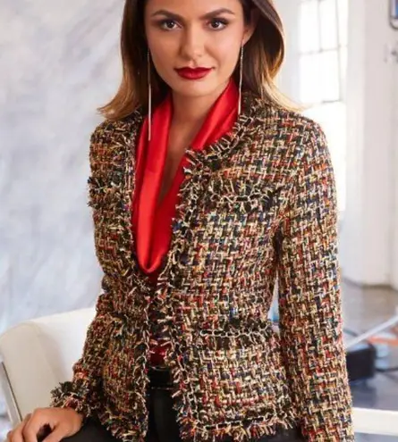 draper's & damon's Draper’s Damon’s Vintage Multicolor Fringed Jacket Tweed Blazer sz 16