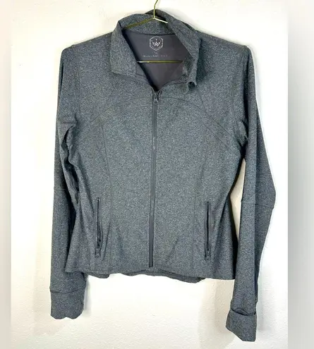 Womens XL Gray Zip Up Jacket Stretchy Fitted Thumbholes Yoga Athleisure Layer