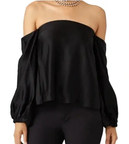 Elizabeth and James | Black Satin Nolita Off the shoulder Blouse | Medium