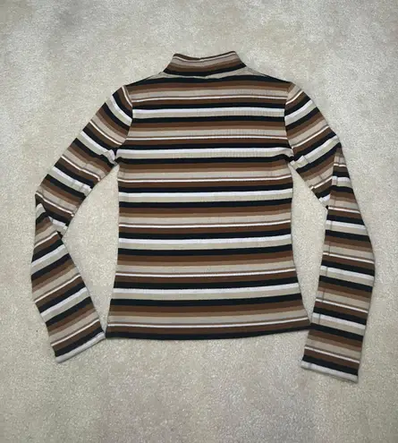 Striped Turtleneck Long Sleeve | Size: XS/S | Versatile Layering Piece Brown