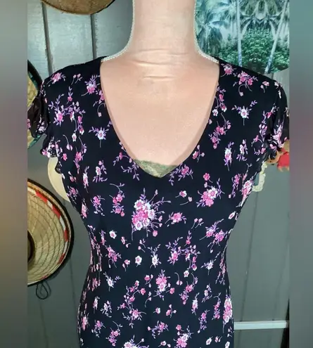 Jones Wear Vintage Flutter Sleeve Hem Midi Dress Medium