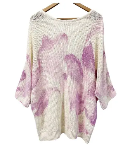 Chico's Chico’s 4 Womens XXL Linen Blend Sweater Floral V-Neck Cream Purple Knit Spring