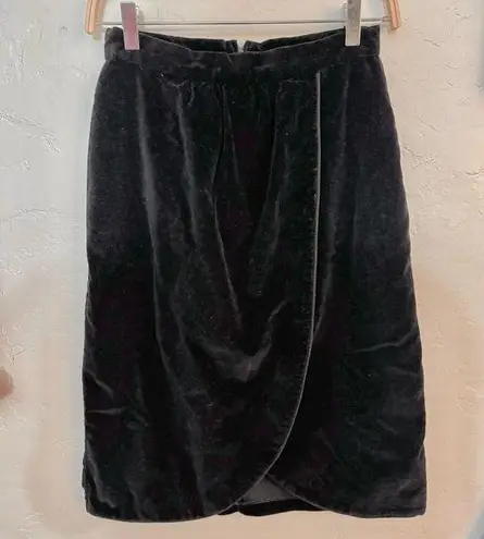 VINTAGE TOMBOY BLACK VELVET SKIRT FAUX WRAP TULIP PENCIL EUC SZ 9/waist 26 s/xs