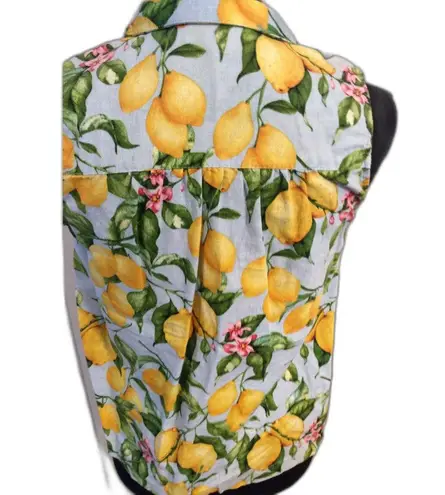 For Cynthia Petite Lemon button down sleeveless top light blue PS petite