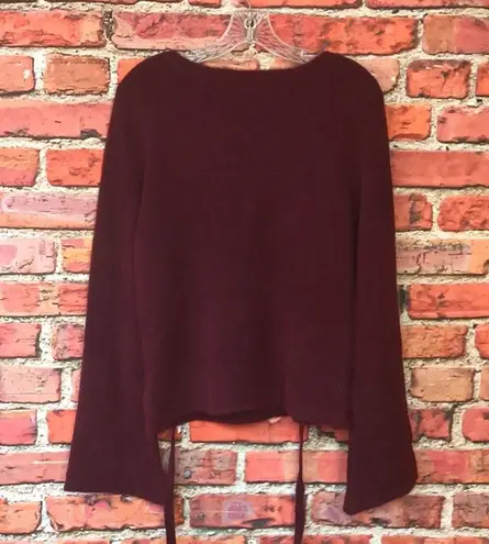 L'Agence Maroon Red Revolve Candela Lace Up Flare Sleeve Sweater